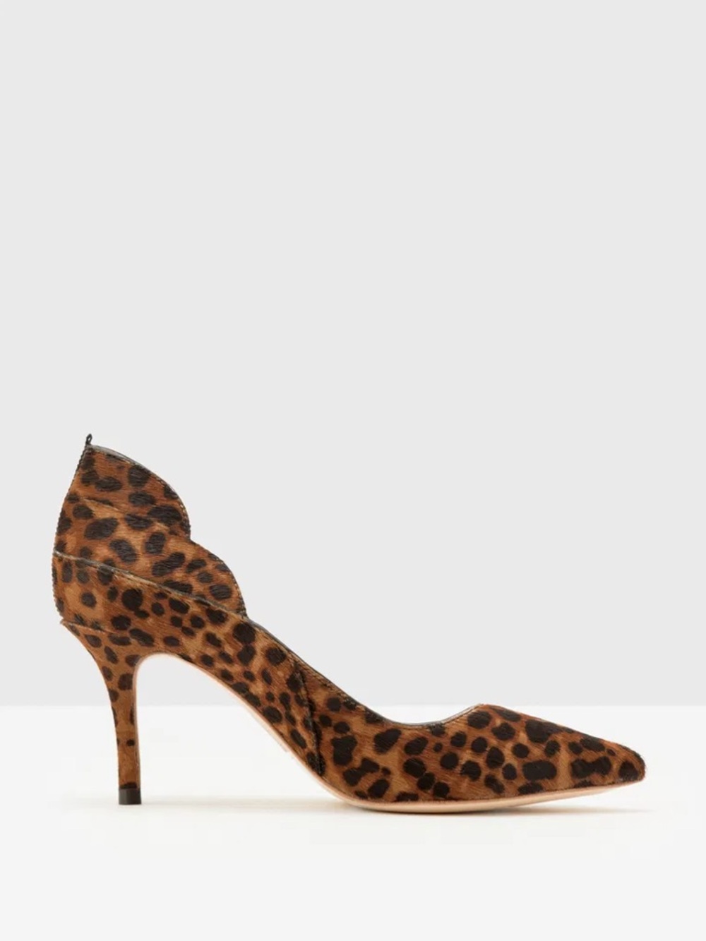 BODEN Leopard Print Pumps Court Wave Calf Hair Leather Pointed Toe size 38.5
